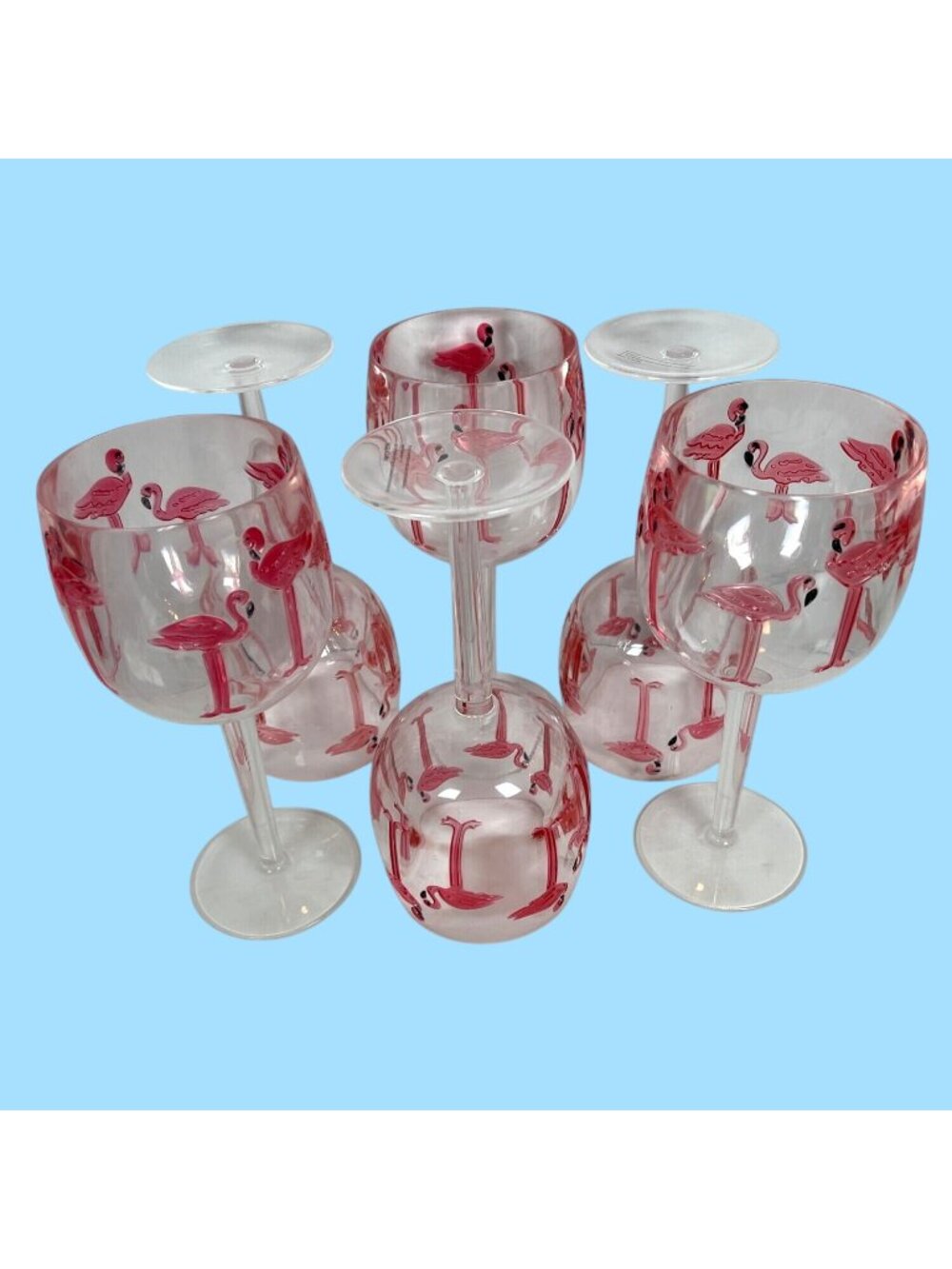 Pink Flamingo Acrylic Wine Water Glasses Set of 6 Outdoor Pool Party Beach GIFT - Picture 10 of 10